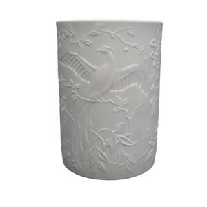 Vintage Kaiser W. Germany Bisque Mini Vase White Relief Birds Floral #68 Decor